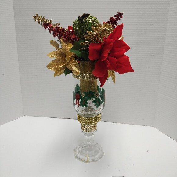 Handmade Christmas Floral Centerpiece with Red & Gold Holiday Accents - Picture 2 of 2